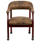 Fauteuil de capitaine traditionnel marron avec clous décoratifs et roulettes, simple