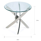 Table d'appoint ronde en nickel brossé avec plateau en verre transparent