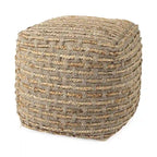 Pouf carré gris et marron, chanvre laine coton, 1 personne