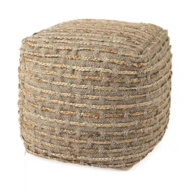 Pouf carré gris et marron, chanvre laine coton, 1 personne