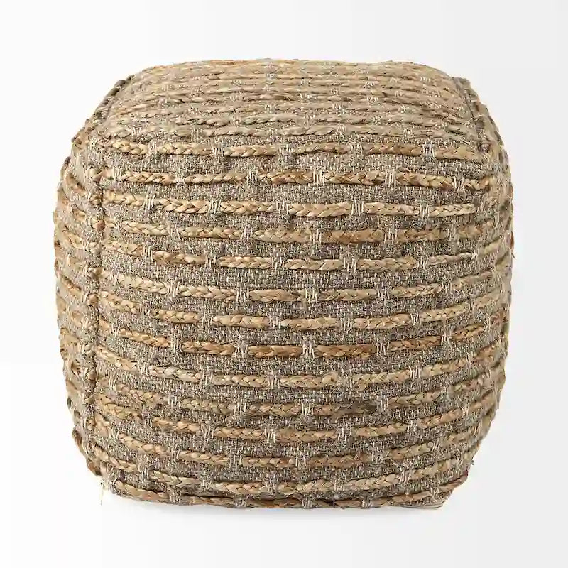 Pouf carré gris et marron, chanvre laine coton, 1 personne