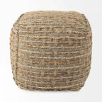 Pouf carré gris et marron, chanvre laine coton, 1 personne