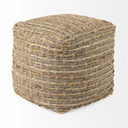 Pouf carré gris et marron, chanvre laine coton, 1 personne