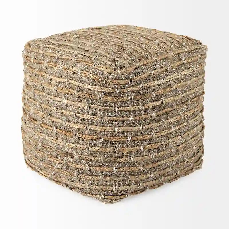 Pouf carré gris et marron, chanvre laine coton, 1 personne