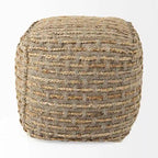 Pouf carré gris et marron, chanvre laine coton, 1 personne