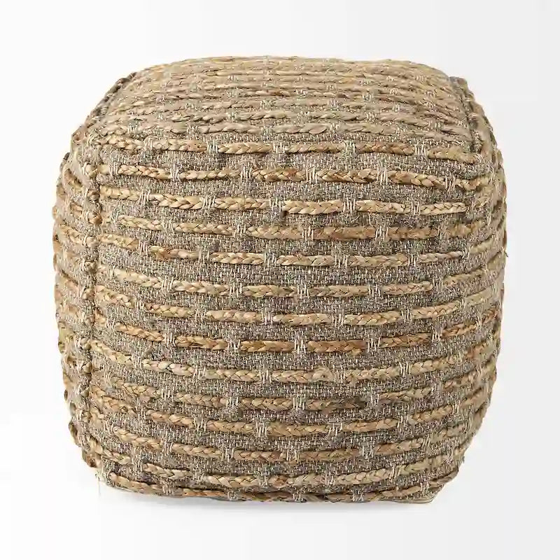 Pouf carré gris et marron, chanvre laine coton, 1 personne