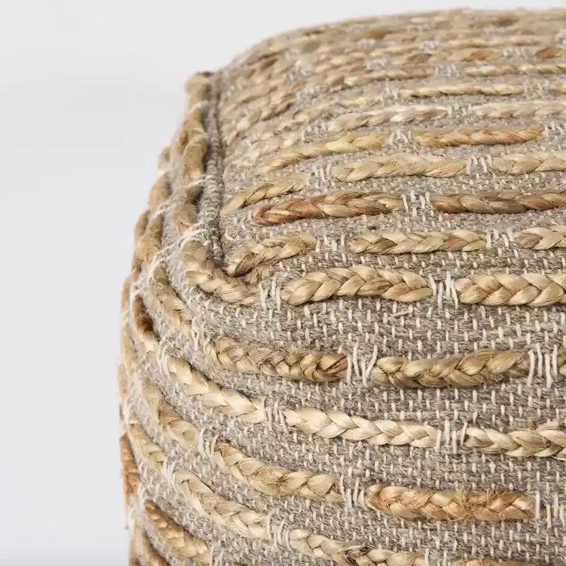 Pouf carré gris et marron, chanvre laine coton, 1 personne