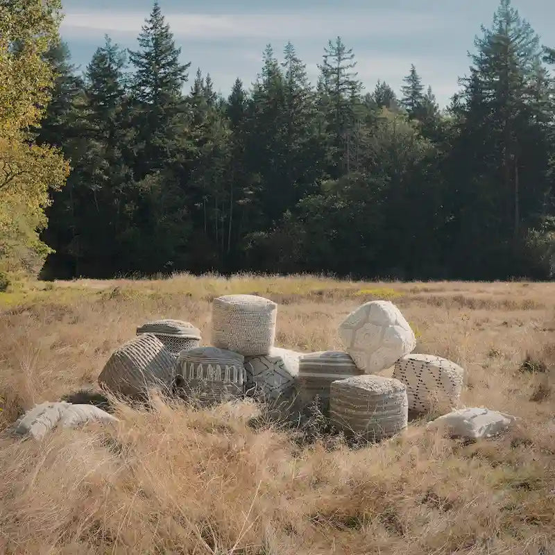 Pouf carré gris et marron, chanvre laine coton, 1 personne