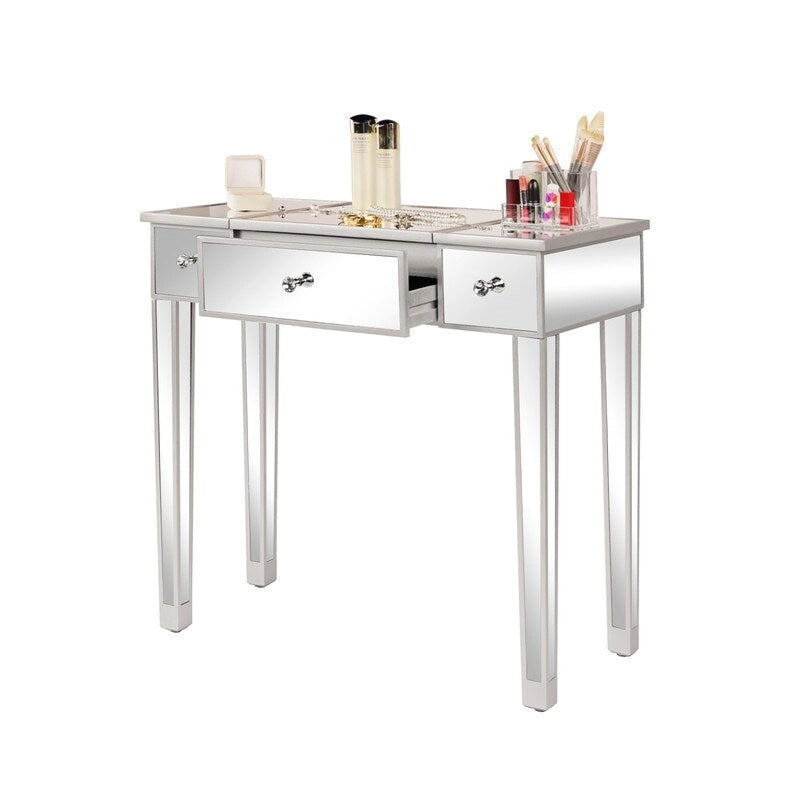 Bureau de toilette-écritoire réversible miroir argenté, 1 personne