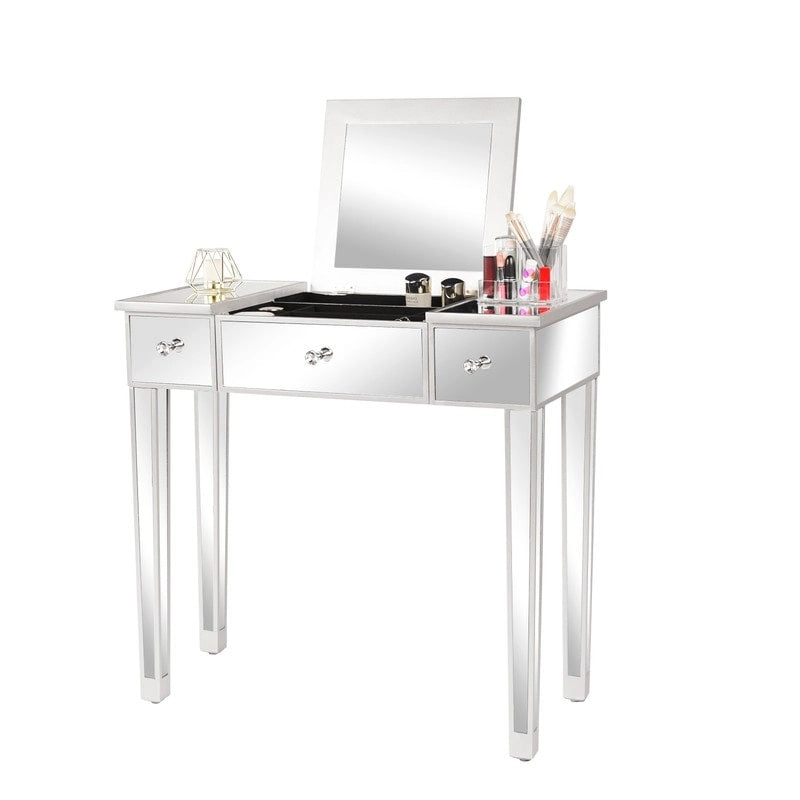 Bureau de toilette-écritoire réversible miroir argenté, 1 personne