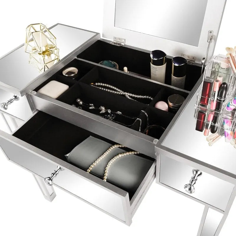 Bureau de toilette-écritoire réversible miroir argenté, 1 personne