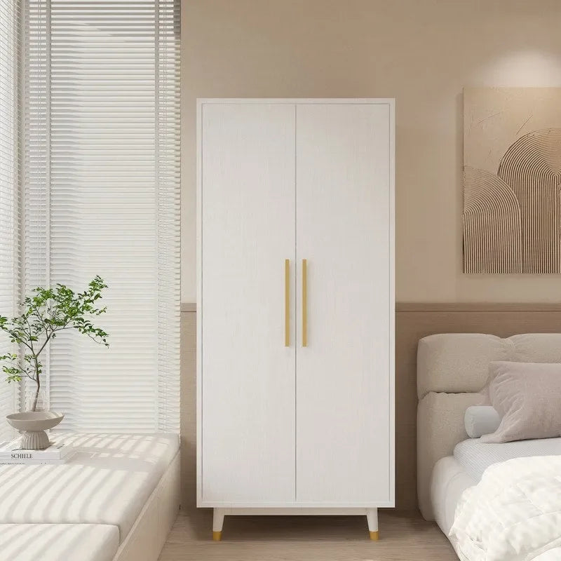 Armoire 2 portes en bois avec tringle, blanc/marron, 1 personne