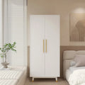Armoire 2 portes en bois avec tringle, blanc/marron, 1 personne