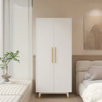 Armoire 2 portes en bois avec tringle, blanc/marron, 1 personne