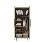 Armoire 2 portes en bois avec tringle, blanc/marron, 1 personne