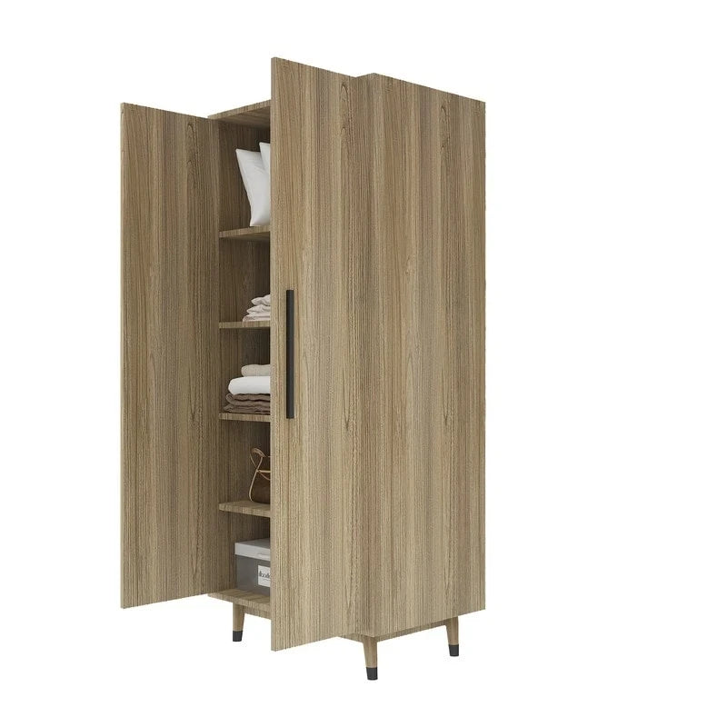 Armoire 2 portes en bois avec tringle, blanc/marron, 1 personne