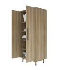 Armoire 2 portes en bois avec tringle, blanc/marron, 1 personne