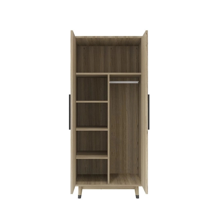 Armoire 2 portes en bois avec tringle, blanc/marron, 1 personne