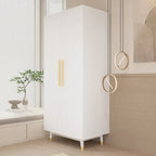 Armoire 2 portes en bois avec tringle, blanc/marron, 1 personne