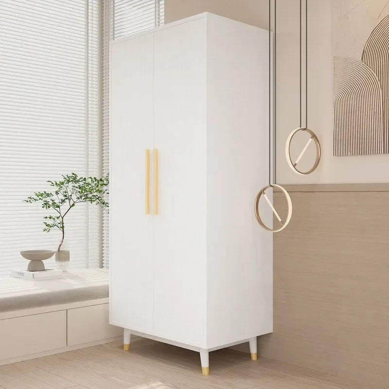 Armoire 2 portes en bois avec tringle, blanc/marron, 1 personne