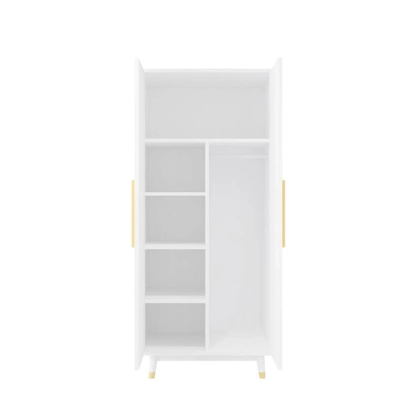 Armoire 2 portes en bois avec tringle, blanc/marron, 1 personne