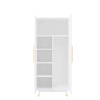 Armoire 2 portes en bois avec tringle, blanc/marron, 1 personne