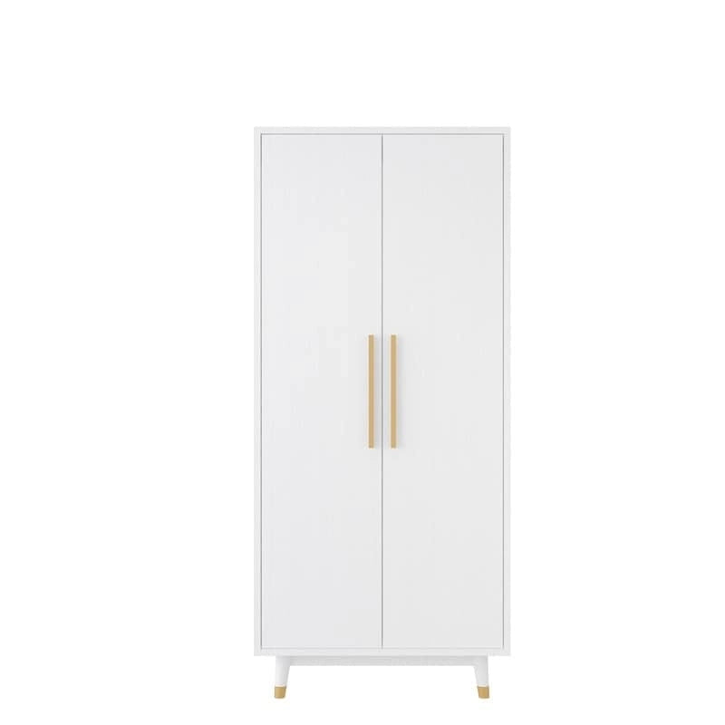 Armoire 2 portes en bois avec tringle, blanc/marron, 1 personne
