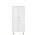 Armoire 2 portes en bois avec tringle, blanc/marron, 1 personne