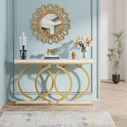 Console 55", motif triple boucle, frêne de plante / blanc et or