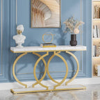 Console 55", motif triple boucle, frêne de plante / blanc et or