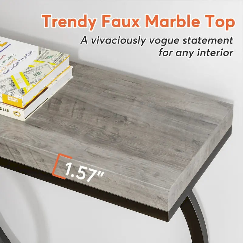 Console 55", motif triple boucle, frêne de plante / blanc et or