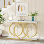 Console 55", motif triple boucle, frêne de plante / blanc et or