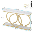 Console 55", motif triple boucle, frêne de plante / blanc et or