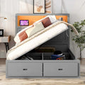 Lit plateforme queen gris/blanc avec tête de lit et rangement LED, 2 personnes