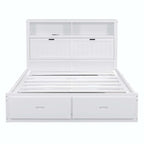 Lit plateforme queen gris/blanc avec tête de lit et rangement LED, 2 personnes