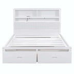 Lit plateforme queen gris/blanc avec tête de lit et rangement LED, 2 personnes