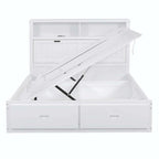 Lit plateforme queen gris/blanc avec tête de lit et rangement LED, 2 personnes