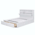 Lit plateforme queen gris/blanc avec tête de lit et rangement LED, 2 personnes