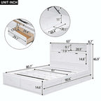 Lit plateforme queen gris/blanc avec tête de lit et rangement LED, 2 personnes