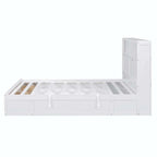Lit plateforme queen gris/blanc avec tête de lit et rangement LED, 2 personnes