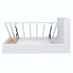 Lit plateforme queen gris/blanc avec tête de lit et rangement LED, 2 personnes