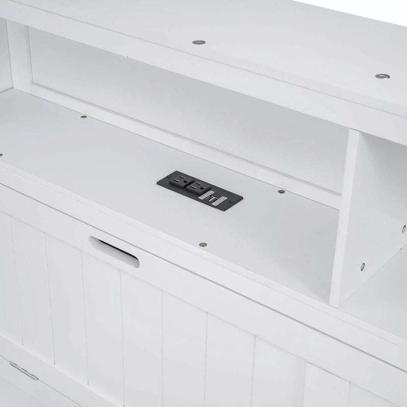 Lit plateforme queen gris/blanc avec tête de lit et rangement LED, 2 personnes