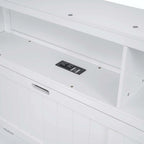 Lit plateforme queen gris/blanc avec tête de lit et rangement LED, 2 personnes