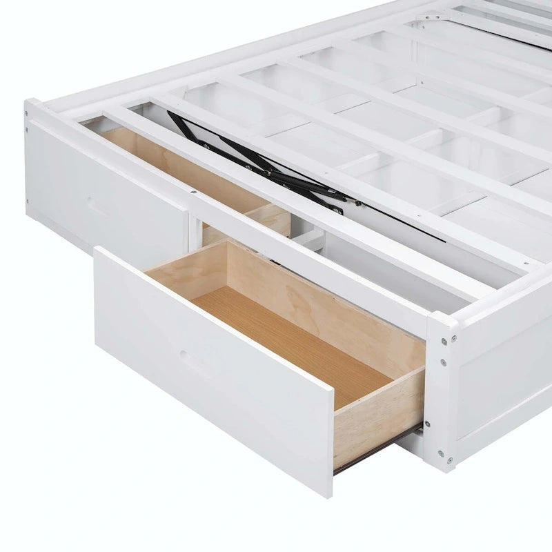 Lit plateforme queen gris/blanc avec tête de lit et rangement LED, 2 personnes