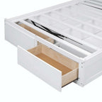Lit plateforme queen gris/blanc avec tête de lit et rangement LED, 2 personnes
