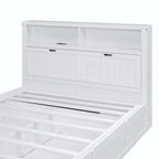 Lit plateforme queen gris/blanc avec tête de lit et rangement LED, 2 personnes