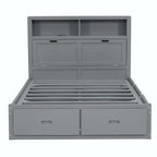 Lit plateforme queen gris/blanc avec tête de lit et rangement LED, 2 personnes