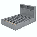 Lit plateforme queen gris/blanc avec tête de lit et rangement LED, 2 personnes