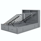 Lit plateforme queen gris/blanc avec tête de lit et rangement LED, 2 personnes