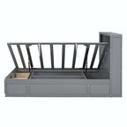 Lit plateforme queen gris/blanc avec tête de lit et rangement LED, 2 personnes